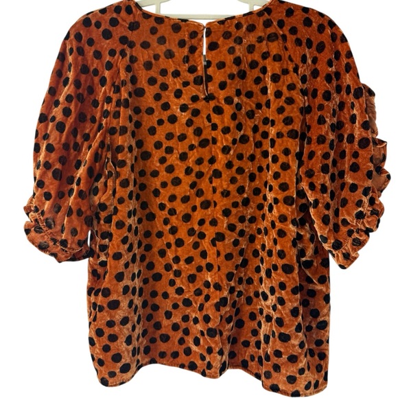 Madewell Velvet Memento Leopard Dot Ruffle Sleeve Top XL Burnt Orange Brown - Picture 7 of 13